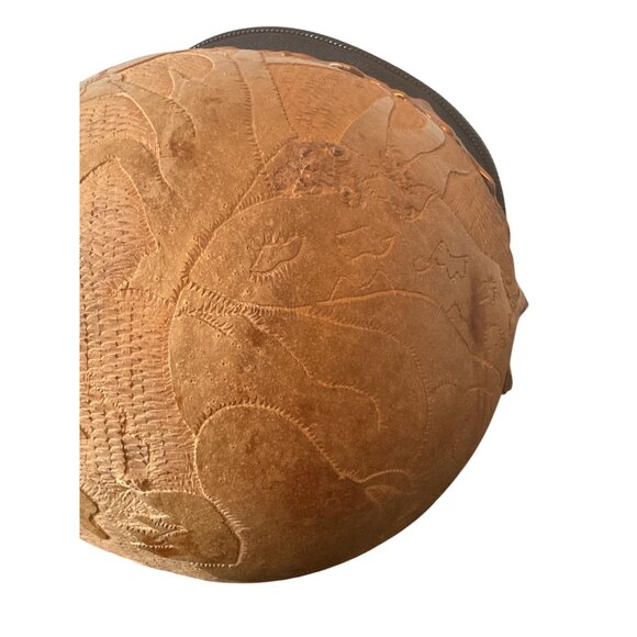 Handcrafted Leather Covered Gourd Purse With Zipper Closure & Leather Strap - Picture 4 of 5